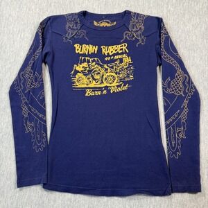 Burn n Violet Shirt Women S/M Blue Long Sleeve Burnin Rubber 1984 Graphic Dragon